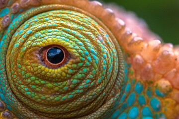 Colourful Parson's chameleon (Calumma parsonii  ) close up macro shot of eye/ Andasibe - Mantandia Madagascar