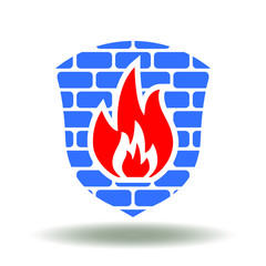 Data Internet Network Protection Logo. Firewall Symbol. Shield brick wall fire flame icon vector.