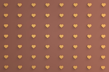 Golden hearts pattern on plain color background 3d render illustration