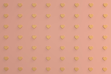 Golden hearts pattern on plain color background 3d render illustration