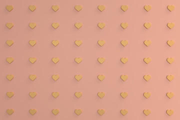 Golden hearts pattern on plain color background 3d render illustration