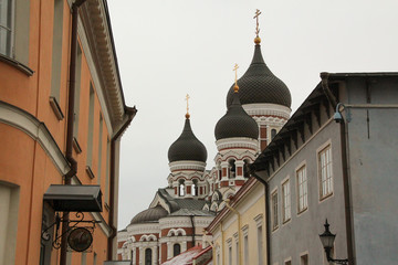 Tallinn's Orthodox Cathedral overlooks the houses in the area