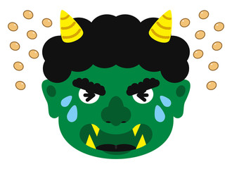 イラスト：鬼 おに オニ 節分 豆まき 素材 表情 顔 緑鬼 ミドリオニ 緑 みどり（ベクター有）