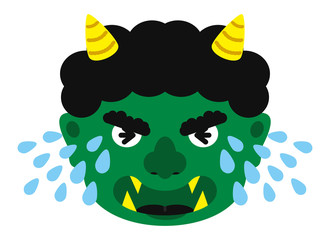 イラスト：鬼 おに オニ 節分 豆まき 素材 表情 顔 緑鬼 ミドリオニ 緑 みどり（ベクター有）