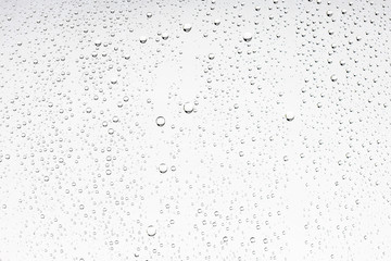 white isolated background water drops on the glass / wet window glass with splashes and drops of water and lime, texture autumn background - obrazy, fototapety, plakaty