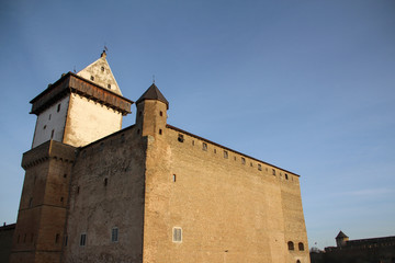 The castle of Narva, Estonia, at sunset