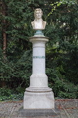 Marble bust of Friedrich Schiller in the city park of Graz, Austria. The bust by the Austrian...