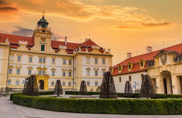 Fototapeta na wymiar Beautiful castle in Valtice with wonderful sunset sky, South Moravia, popular travel destination in Czech Republic.