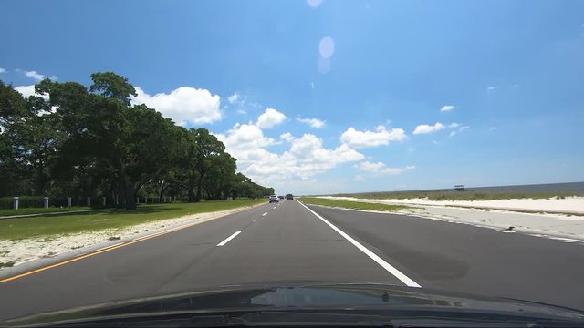 Dashcam Timelapse Footage Driving Through A Scenic Part Of US-90 In Mississippi