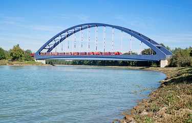 Eisenbahnbrücke auf Dortmund-Ems-Kanal in Hiltrup, Münster, Westfalen