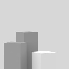 3d gray white cubes square podium minimal studio background. Abstract 3d geometric shape object illustration render. Display for cosmetic perfume fashion product.