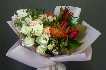 The original bouquet in vintage style on a dark background, selective focus