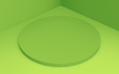 3d green cylinder podium minimal studio background. Abstract 3d geometric shape object illustration render. Display for food natural product.