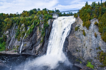 Waterfalls of Montmorency, Quebec, Canada. Front view. Nature concept.