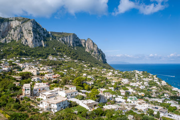Capri island view from the top station of cable car viewpoint. Capri, Italy.