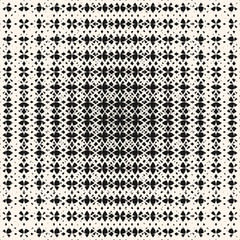 Vector abstract geometric seamless pattern with fading shapes, mesh, net. Radial halftone transition effect. Trendy black and white graphic background. Optical art texture. Modern monochrome design