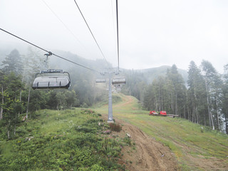 The cable car in Caucasus mountains. Sochi area, Roza Khutor, Russia