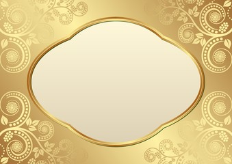 golden background with floral motif and frame