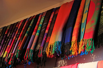 Colorful scarves in the shop