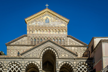 Fototapeta na wymiar Cattedrale di Sant Andrea close up view. Duomo Amalfi, Italy.