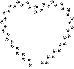 Vector frog foot pattern around in a heart shaped frame