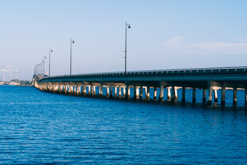 Fototapeta na wymiar Port Charlotte harbor and Punta Gorda in peace river bridge