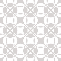 Fototapeta premium Vector abstract geometric seamless pattern in white and gray colors. Repeatable background texture with curved shapes, circles, crosses, squares. Simple design for decor, textile, prints, wallpapers