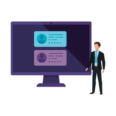 businessman with computer for vote online vector illustration design