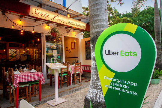 Uber Eats Sign At The Street. Playa Del Carmen, Mexico. 28/12/2019