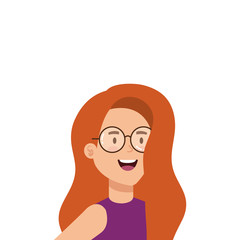 beautiful woman with red hair and eyeglasses vector illustration design