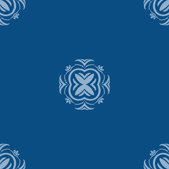 Vector seamless pattern of small elements on classic blue background. 