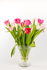 Fototapeta na wymiar Tulips in glass vase