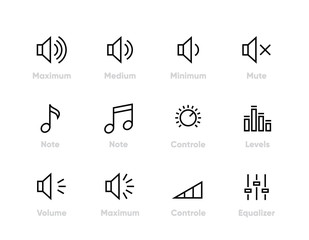 Sound, Volume, Controls Equaliser, Note, Levels Editable line icons