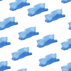 Hand painted watercolour modern seamless pattern. Brush stroke pattern. Hand drawn. Watercolour texture with brush strokes. Classic blue. Sea, sky. Isolated.
