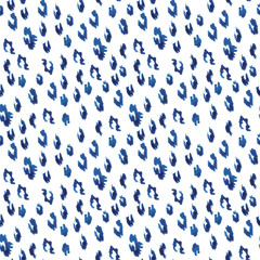 Immitation of leopard print wallpaper. Abstract seamless pattern with classic  blue colour strokes. Camouflage. Watercolor print.