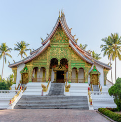 Fototapeta premium Wat Mai Suwannaphumaham often called Wat Mai or Wat May is a Buddhist temple or Wat in Luang Prabang Laos. It is the largest and most richly decorated of the temples in Luang Prabang