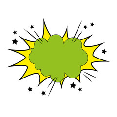 explosion green color and stars pop art style icon vector illustration design