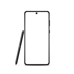 Modern Wireframe smartphone with Stylus isolated on white background. Reslistic Vector illustration
