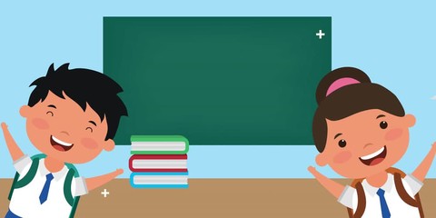 back to school season with little kids and chalkboard