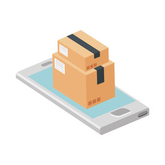 boxes package with smartphone isolated icon vector illustration design