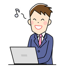 パソコンを使うビジネスマン　笑顔