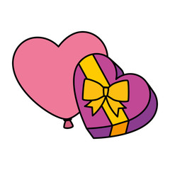 gift in heart shape with balloon air helium isolated icon vector illustration design