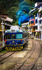 Old blue railway train subway