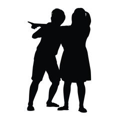 Children are fearing something silhouette vector