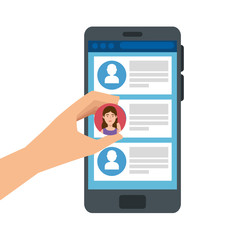 hand and smartphone with chat isolated icon vector illustration design