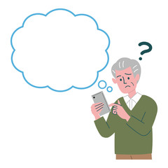 シニア　男性　スマートフォン　携帯電話　考えている
