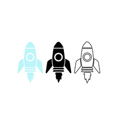 Rocket icon vector illustration isolated on white background. Start up icon sign. Rocket in flat and line style