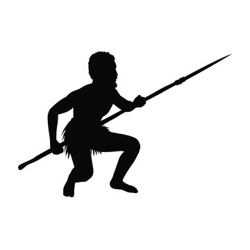 Ancient human with his weapon for hunting silhouette vector