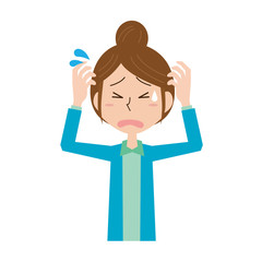 	女性　主婦　おかあさん　上半身　焦る　困る　感情　ポーズ