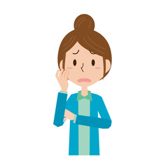 女性　主婦　おかあさん　上半身　悩む　表情　ポーズ